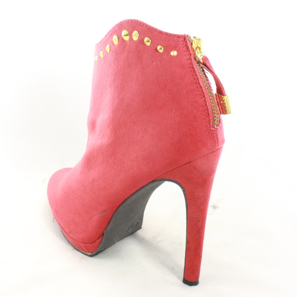 MOSSIMO Supply Red Suede Gold Studded Ankle Boots Sz 8 - Picture 3 of 8